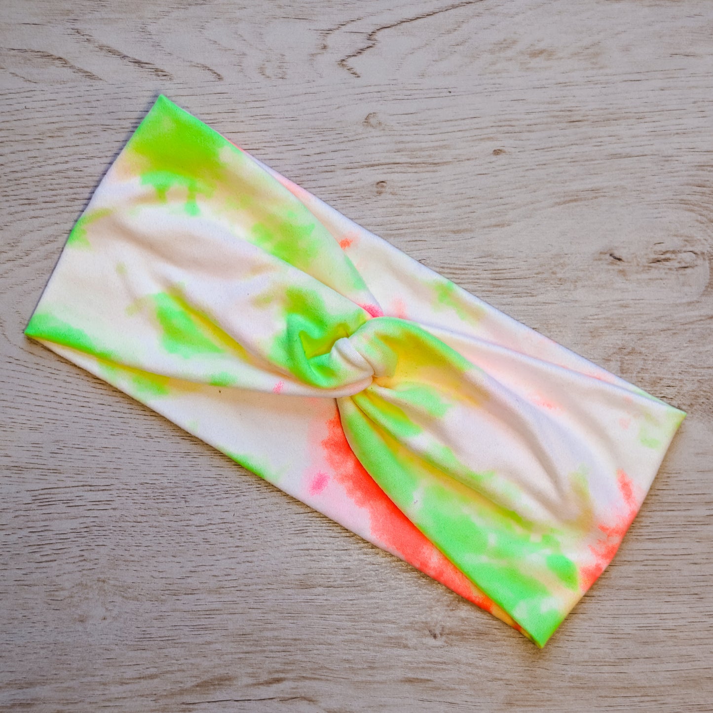 Neon Green and Orange on White Tie Dye Knotem