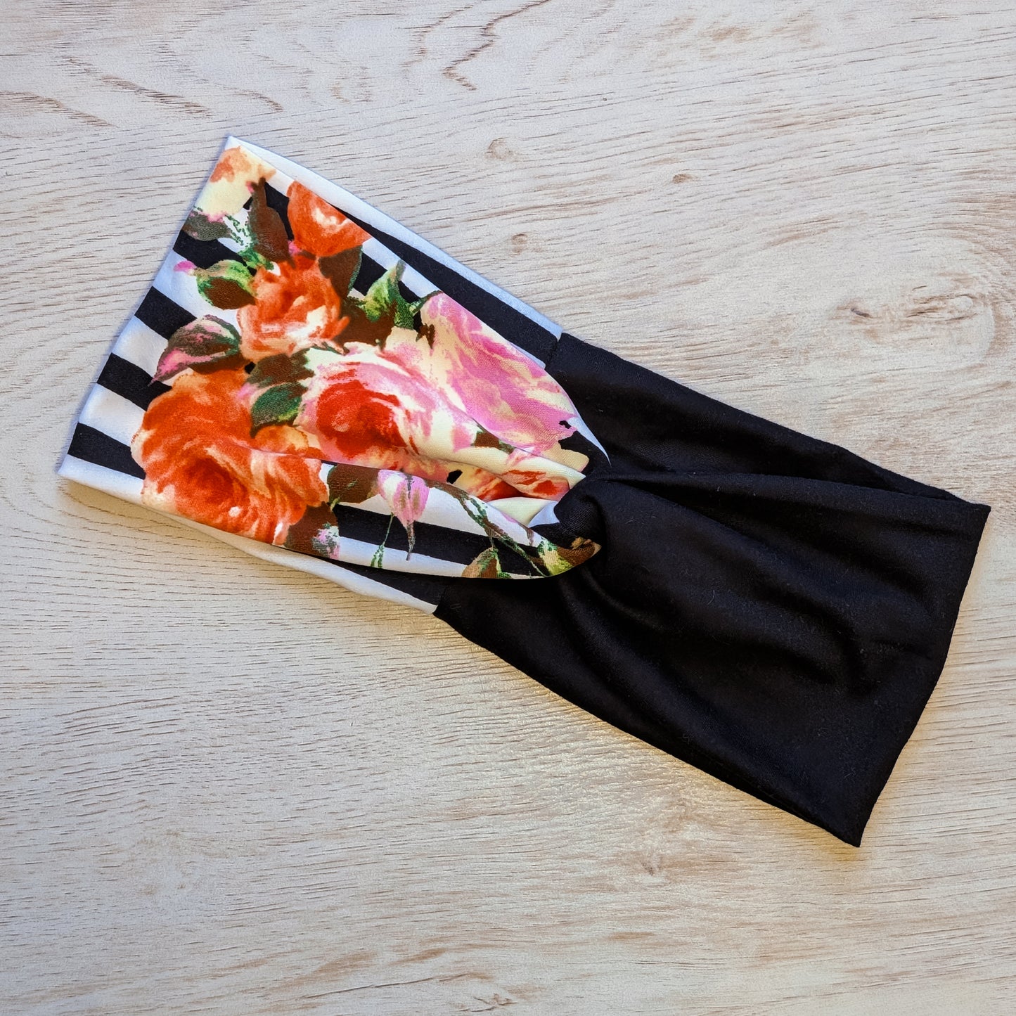 Two Tone Red Rose on Black and White Stripe Knotem