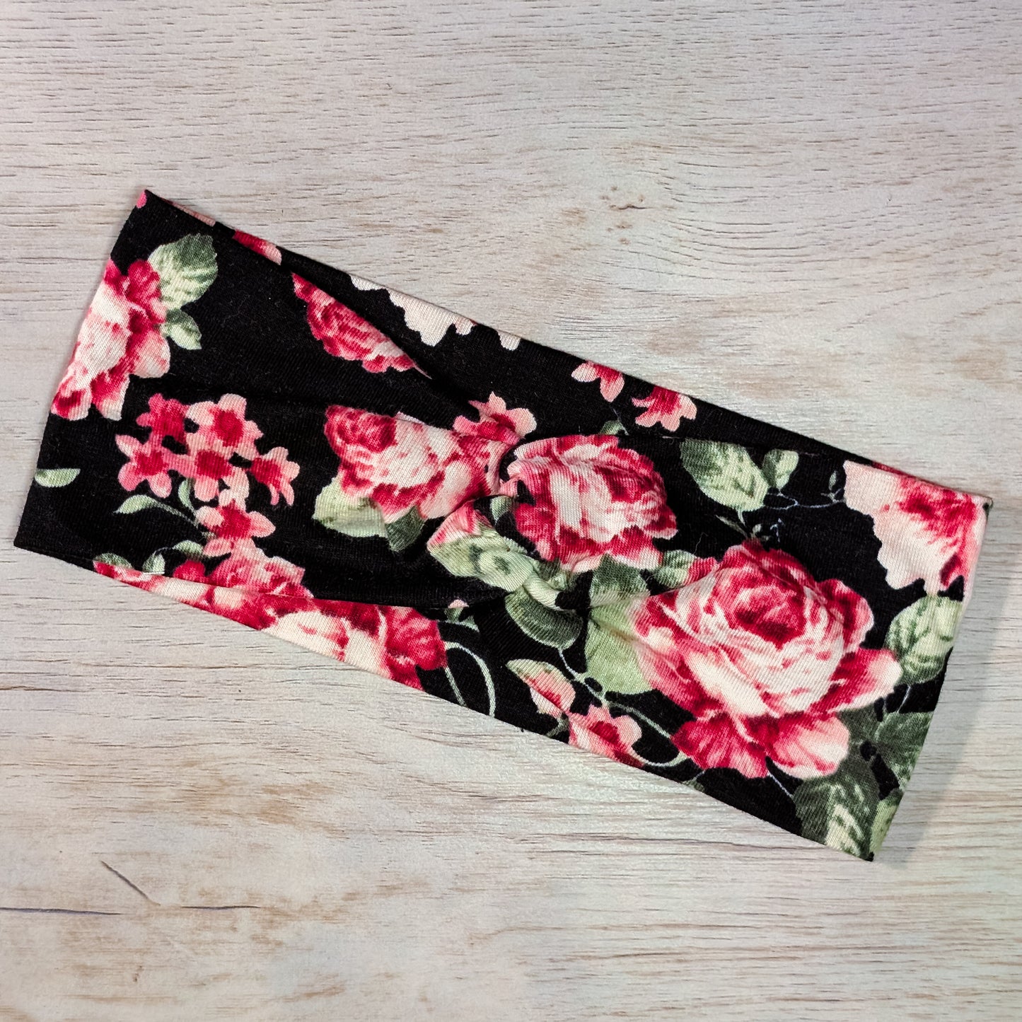 Red and Green Floral on Black Knotem