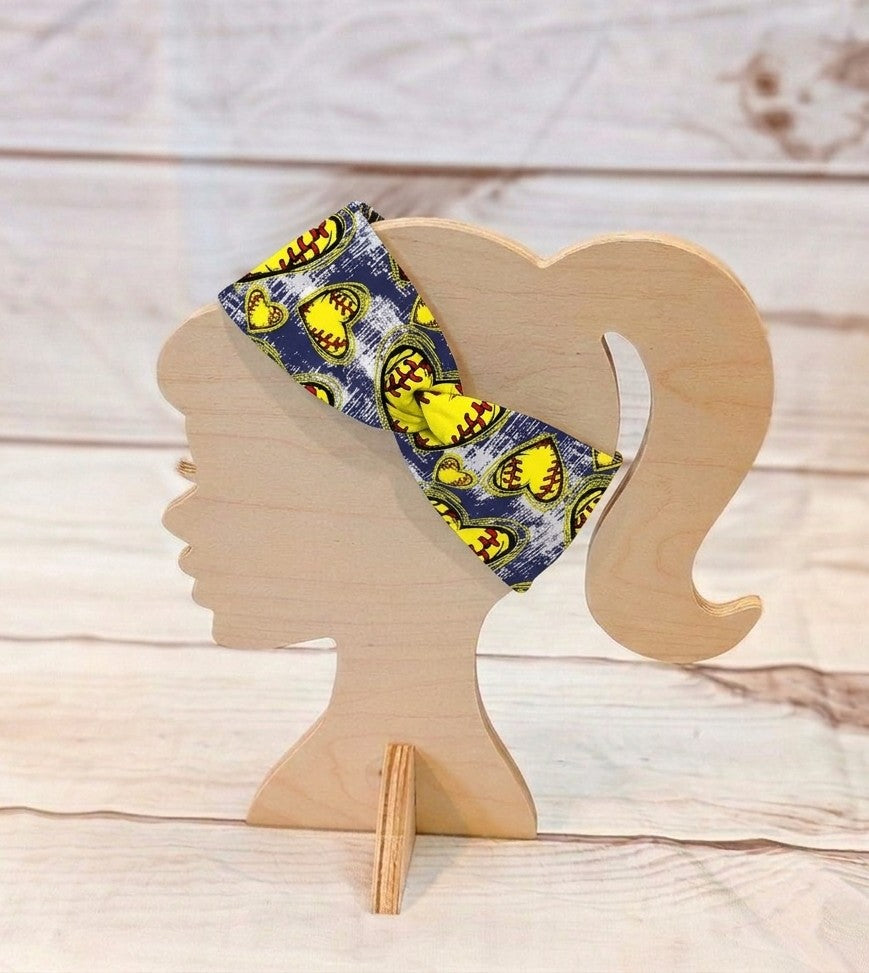 Softball Hearts Knotems Pre-Tied Headwrap Headbands for Women & Girls