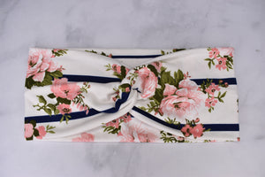 Floral on Navy Stripes