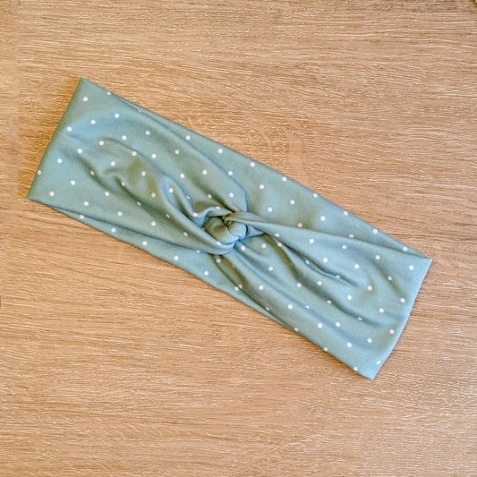 Sage Green and White Polka Dot Knotem
